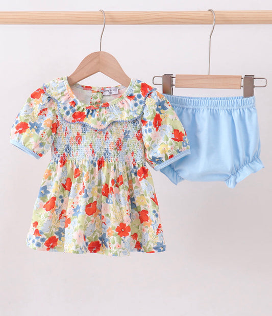 Summer Floral Smocked Bloomer Set