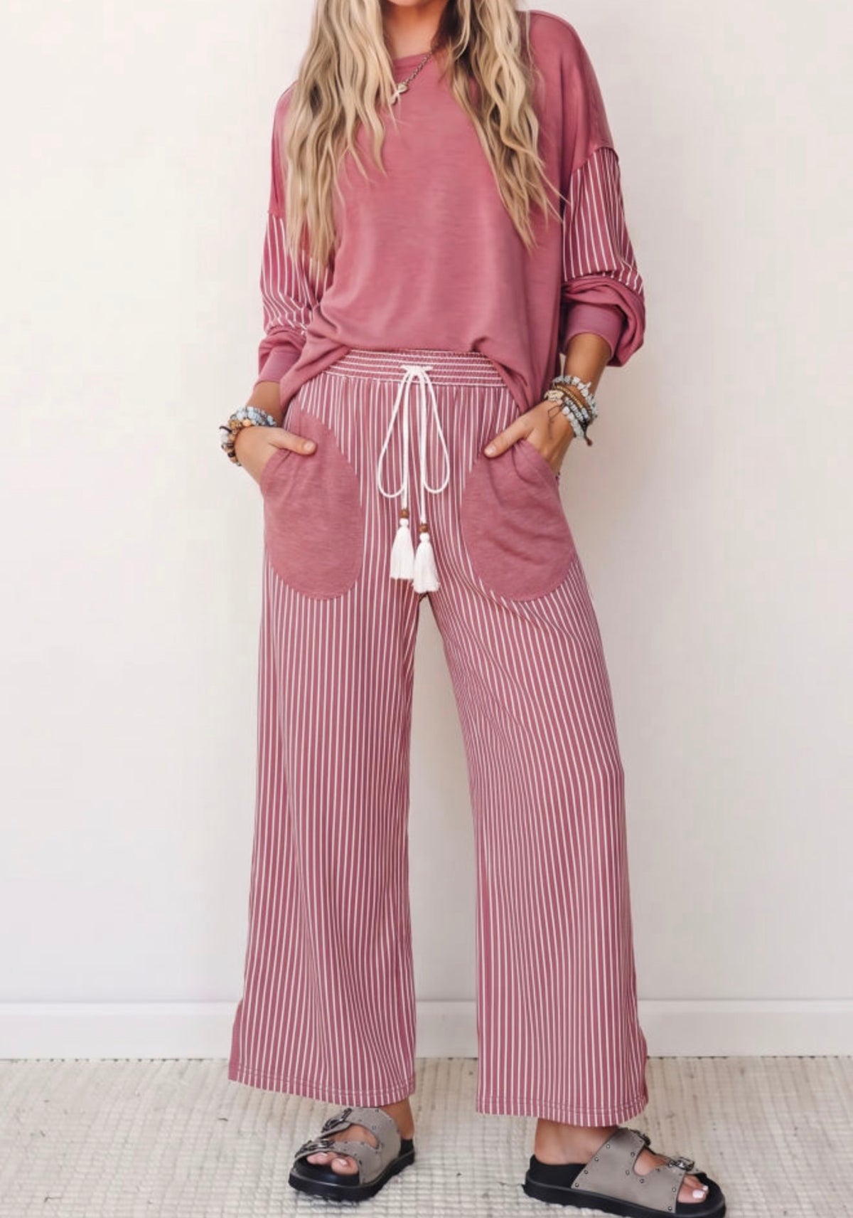 Rose Striped Casual Set