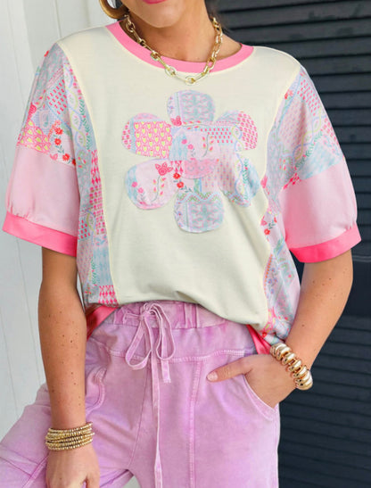 Pink Flower Patch Top