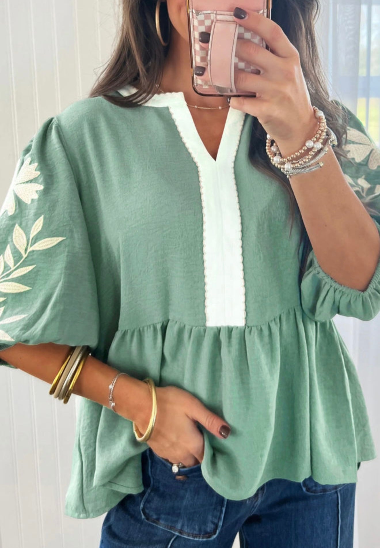 PREORDER•Embroidered Puff Sleeve Babydoll Blouse