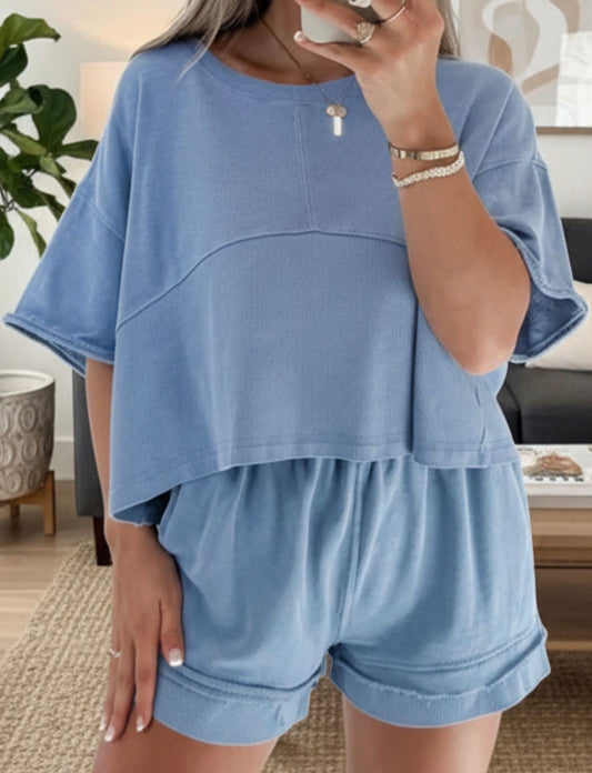 Blue Cropped Summer Short Set