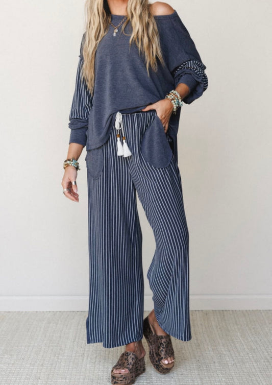 Navy Casual Striped Set