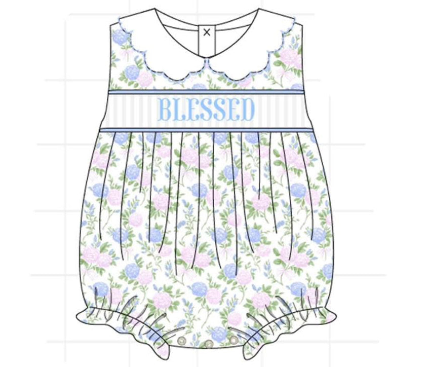 Blessed Floral Smocked Scalloped Bubble