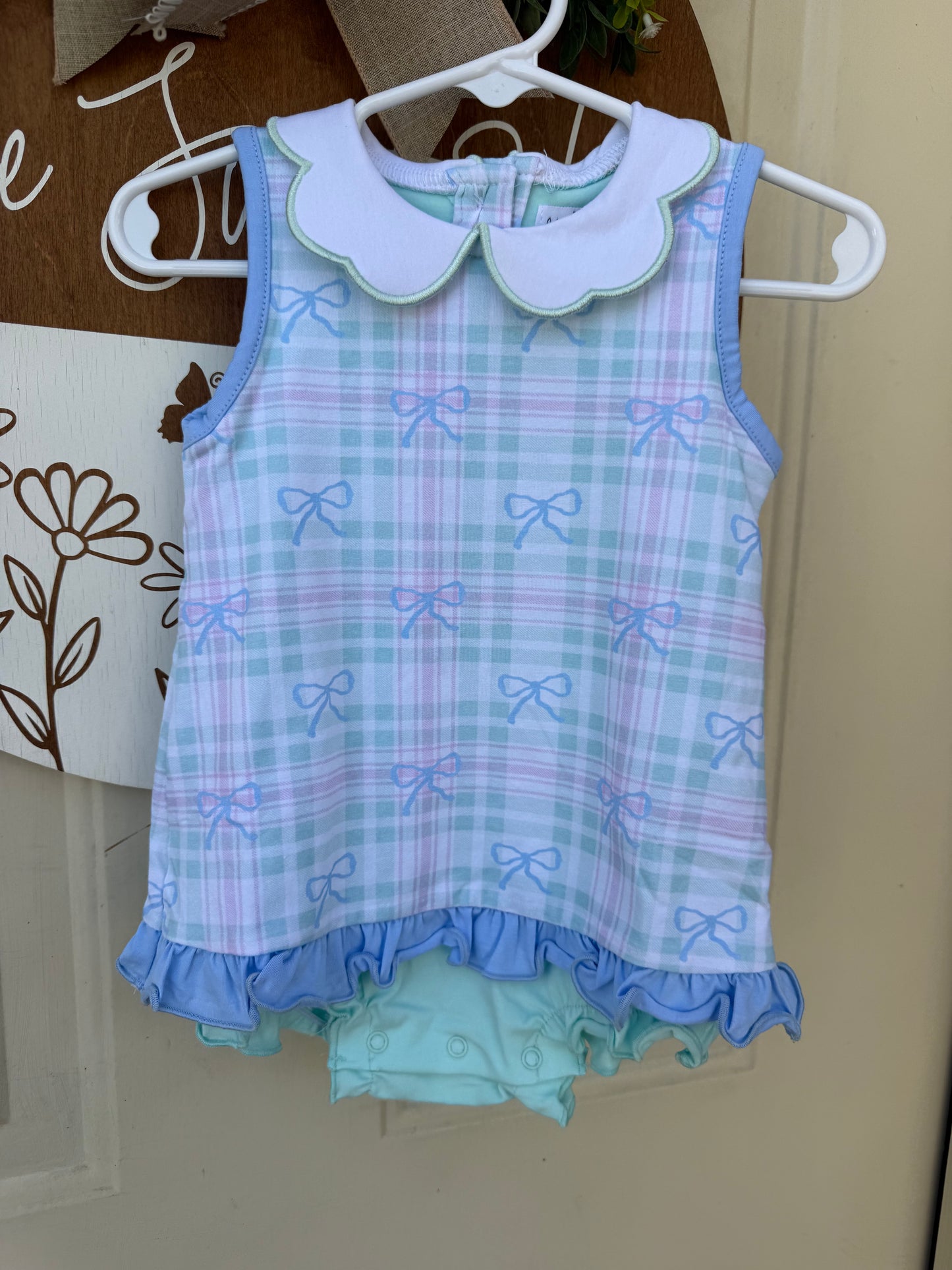 Mint Scalloped Bow Romper