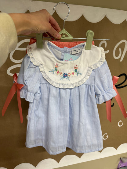Blue Embroidered Lace Bloomer Set