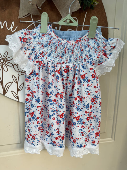 Red, White, & Blue Floral Smocked Bloomer