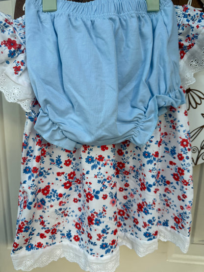 Red, White, & Blue Floral Smocked Bloomer