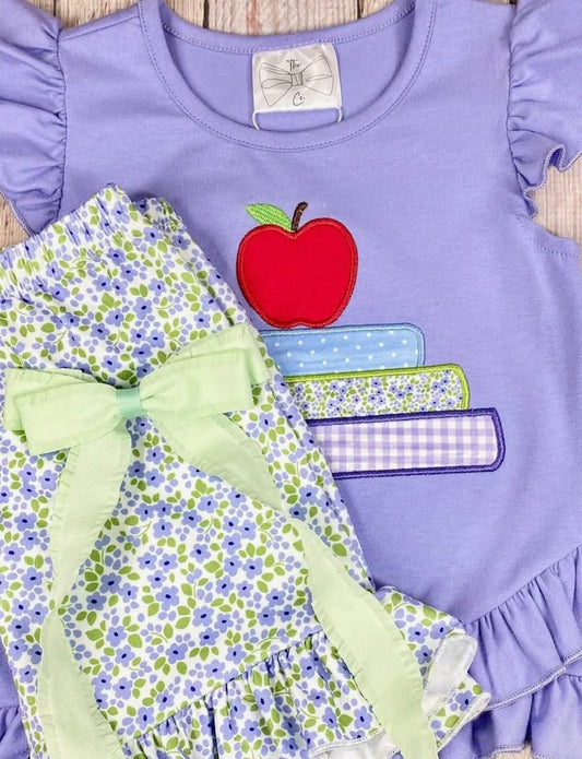 Apple Book Stack Girls Ruffle Short Set