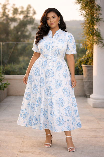 PREORDER•Plus Size Blue Geo Floral Maxi