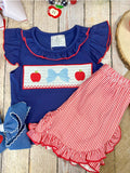 Apple Bow Smocked Girls Set