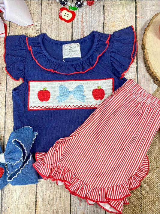 Apple Bow Smocked Girls Set
