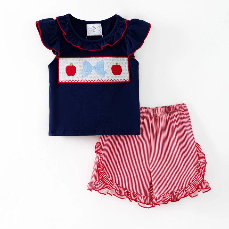 Apple Bow Smocked Girls Set