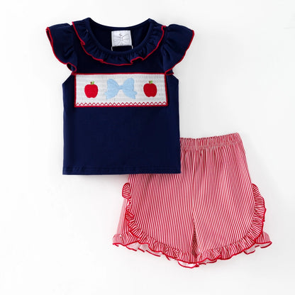 Apple Bow Smocked Girls Set