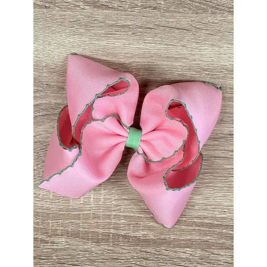 5" Moonstitch Bow - Pink / Green