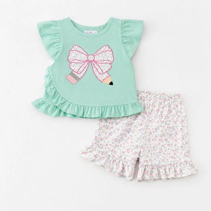 Mint Pencil Bow Girls Set