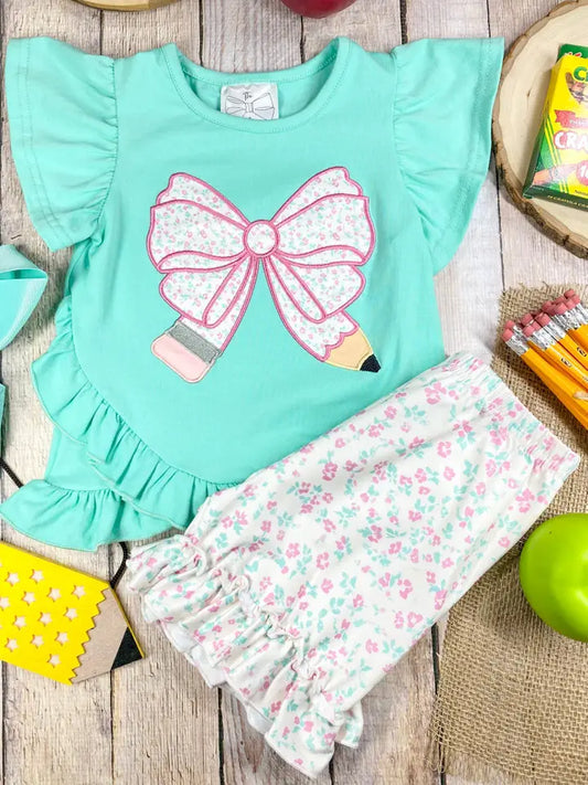 Mint Pencil Bow Girls Set